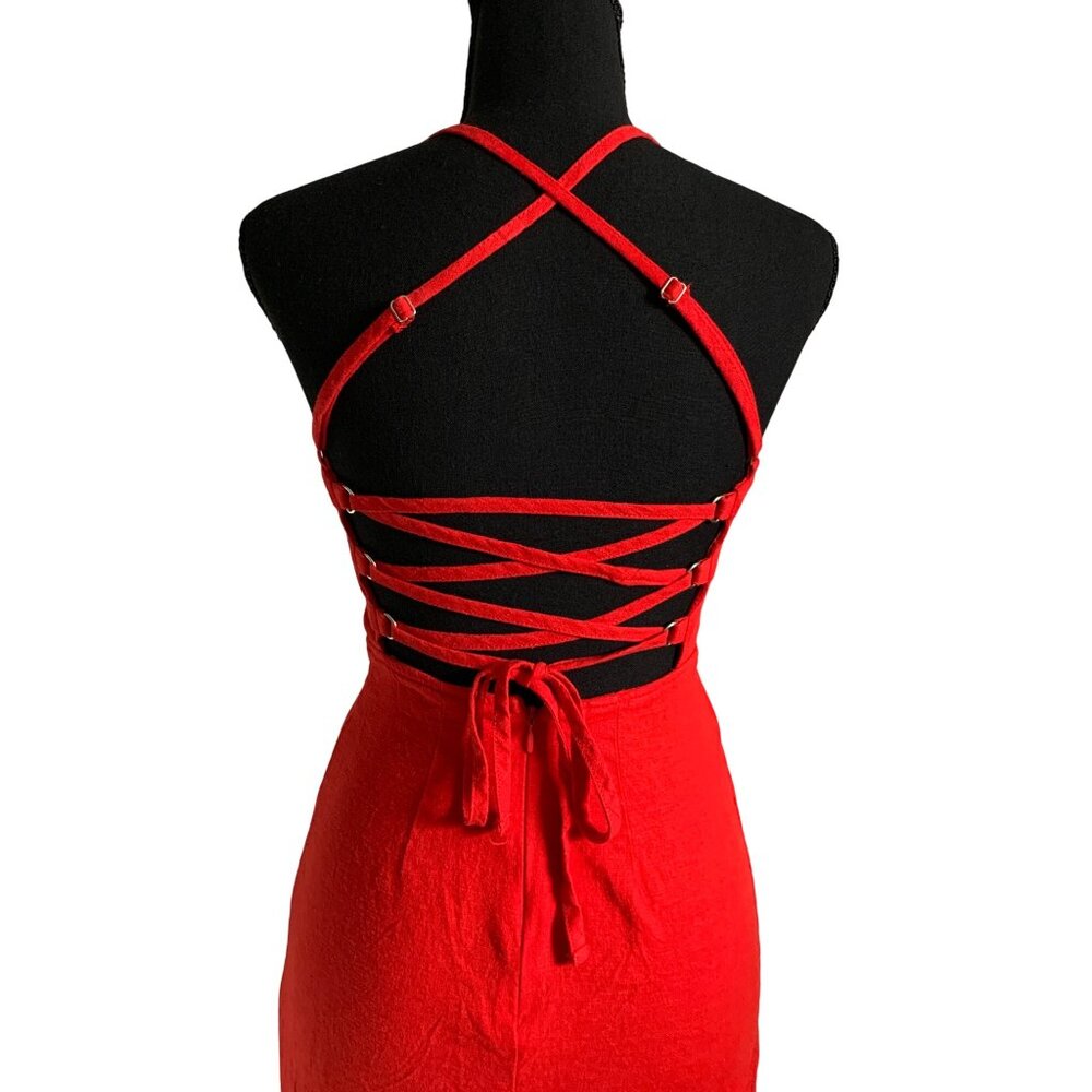 Wild Fable Juniors Teens Red Square Neck Midi Dress Adjustable Strap Size 2 - Picture 8 of 12